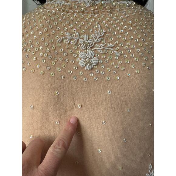 Vintage Jo Ro Imports Angora Lamb Wool Beaded Sequin pink white Cardigan small - Picture 12 of 16